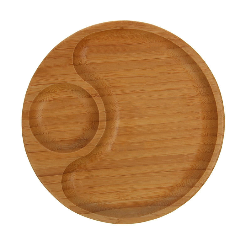 Bamboo Round 2 Section Platter 8" inch | For Appetizers / Barbecue / Burger Sliders