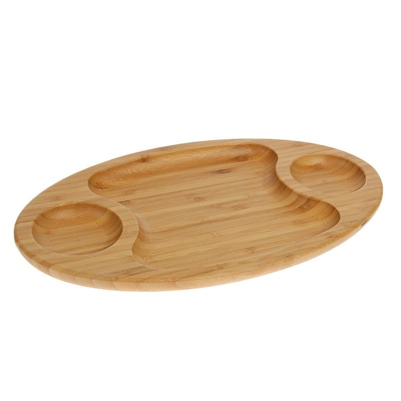 Bamboo 3 Section Platter 14" inch X 8" inch | For Appetizers / Barbecue / Burger Sliders