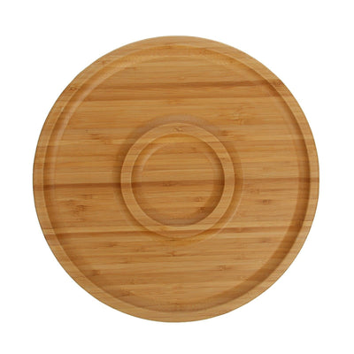 Set Of 3 Bamboo Round 2 Section Platter 14" inch | For Appetizers / Barbecue / Burger Sliders