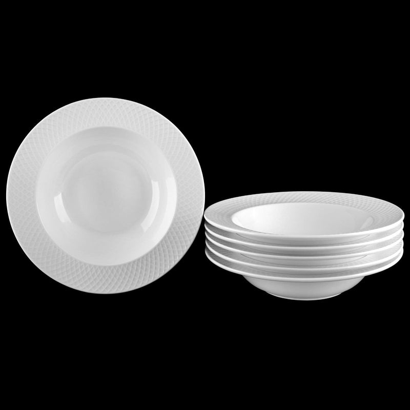 White Porcelain Deep Plate With Embossed Wide Rim 9" inch | For soup, pasta, salad