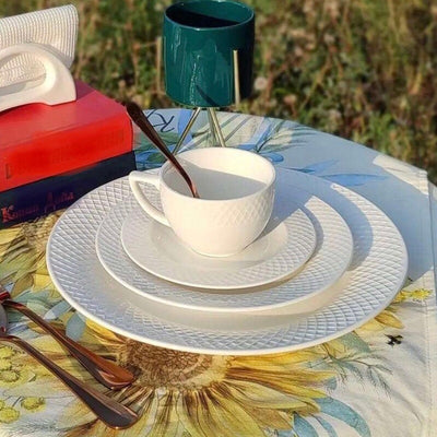 White Dessert Plate With Embossed Wide Rim 8" inch |