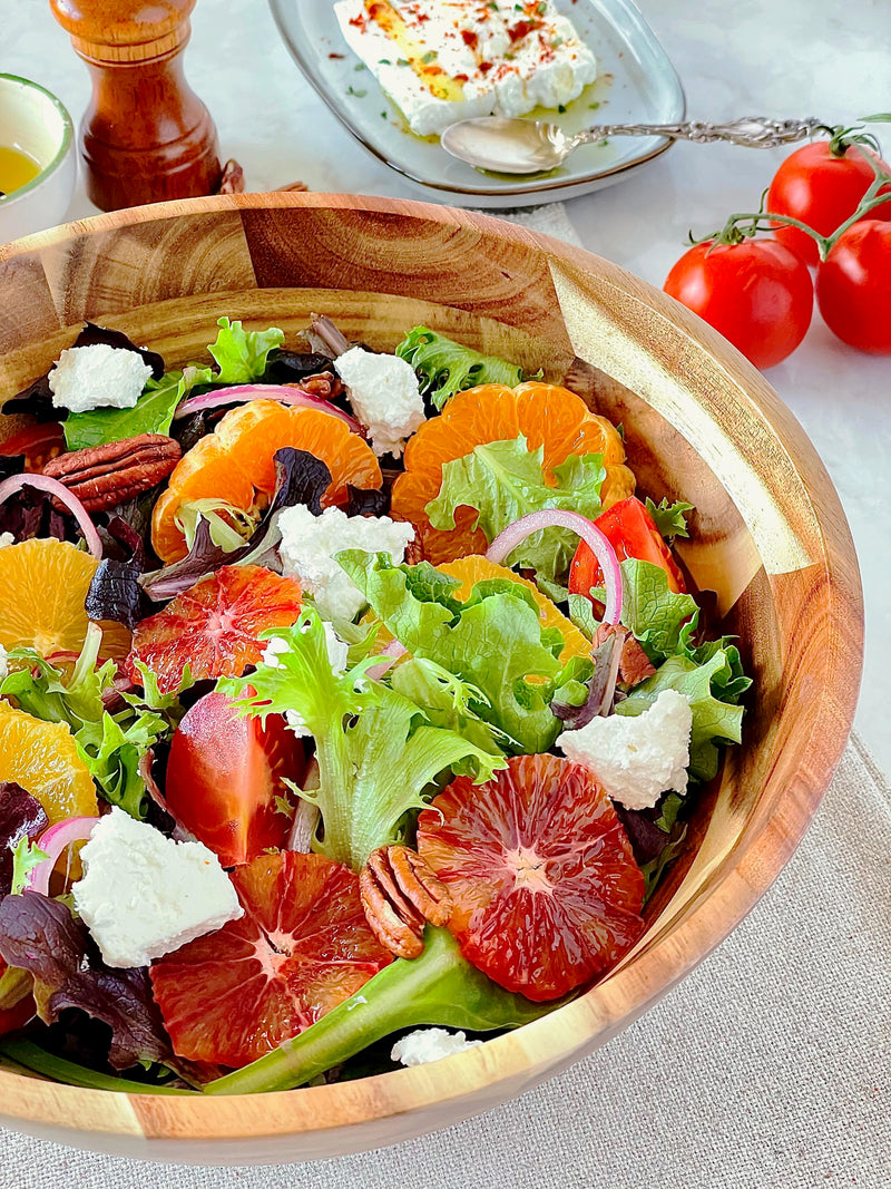 [ Set of 6 ] Zavis Green Acacia Wood Round Salad Bowl 10"  | Dishwasher Safe