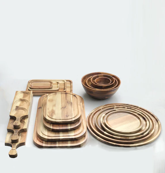 Acacia Wooden Round Plate, Platter 14", Dishwasher Safe, Eco Tableware, Zg-660014 - NYStep
