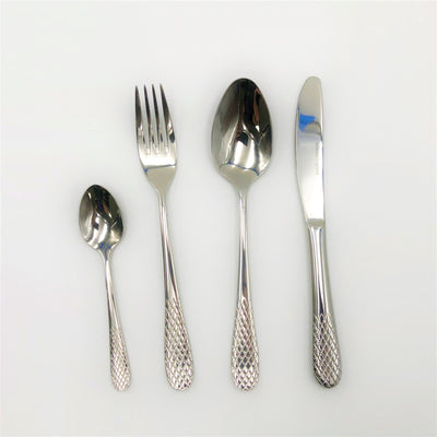 Four (4) Piece 18/10 Stainless Steel Julia Dinner Set By Wilmax With Herringbone Design On A Solid Handle WL-555050