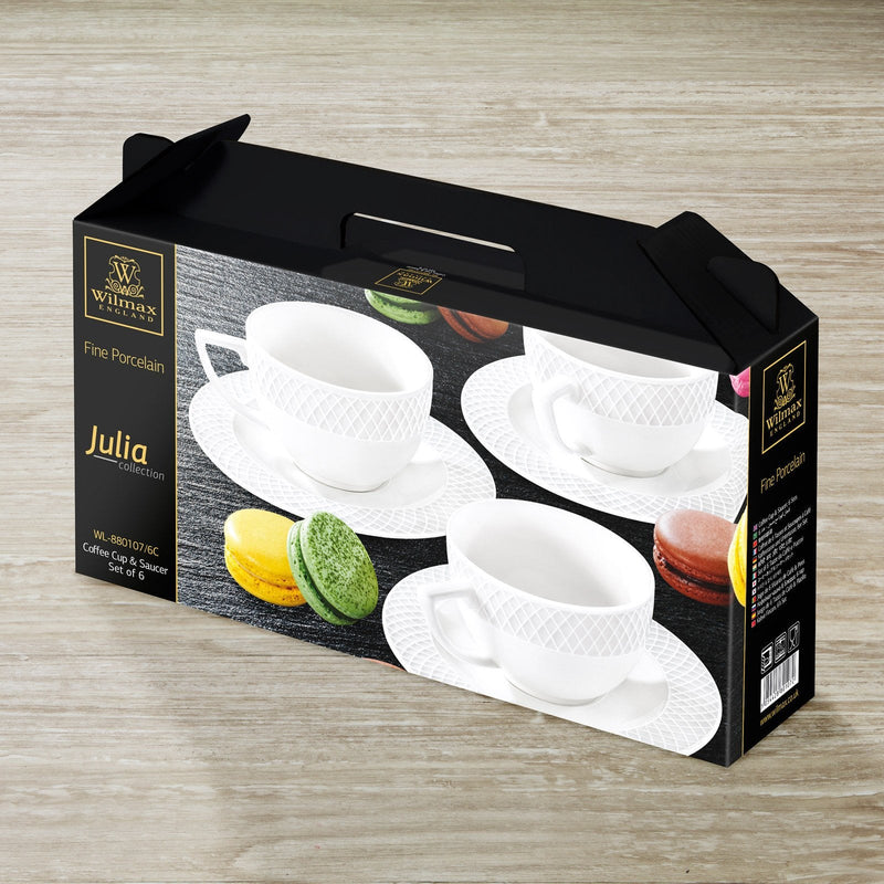 FINE PORCELAIN 3 OZ | 90 ML COFFEE CUP & SAUCER SET OF 6 IN GIFT BOX WL-880107/6C